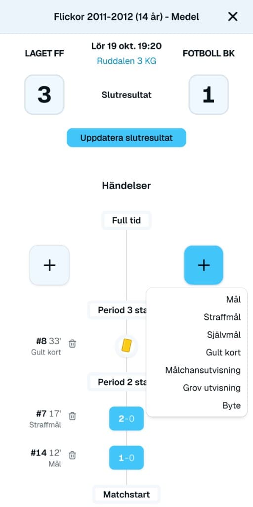 RefBase Rapportera matchen direkt i appen
