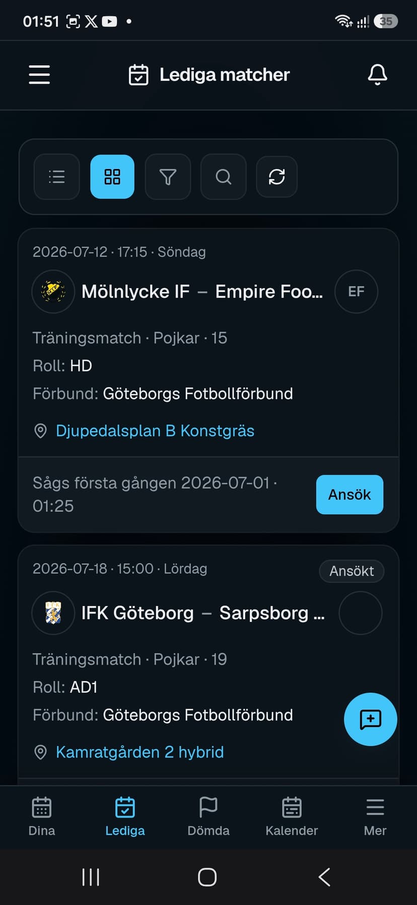 RefBase Hitta lediga uppdrag i ditt förbund — vy 1
