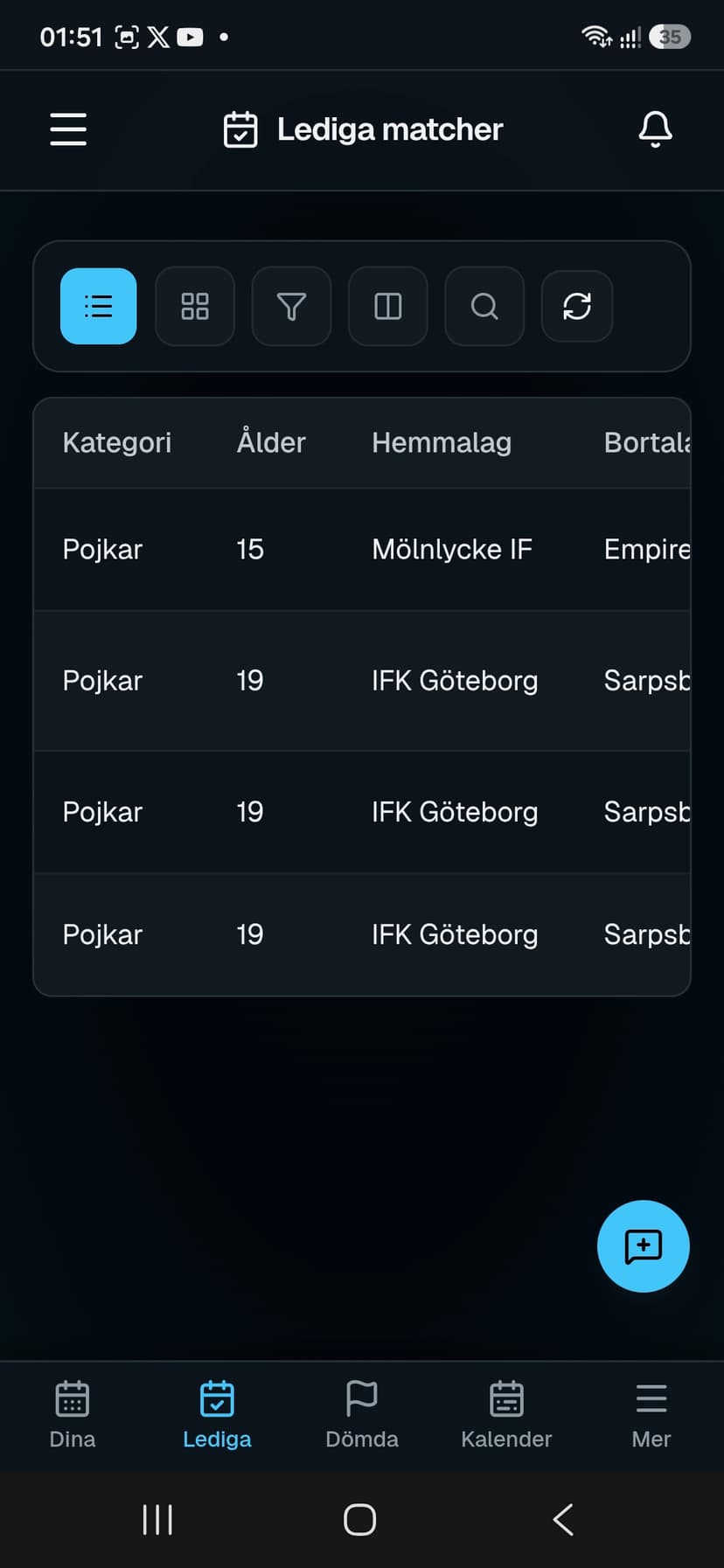 RefBase Hitta lediga uppdrag i ditt förbund — vy 2