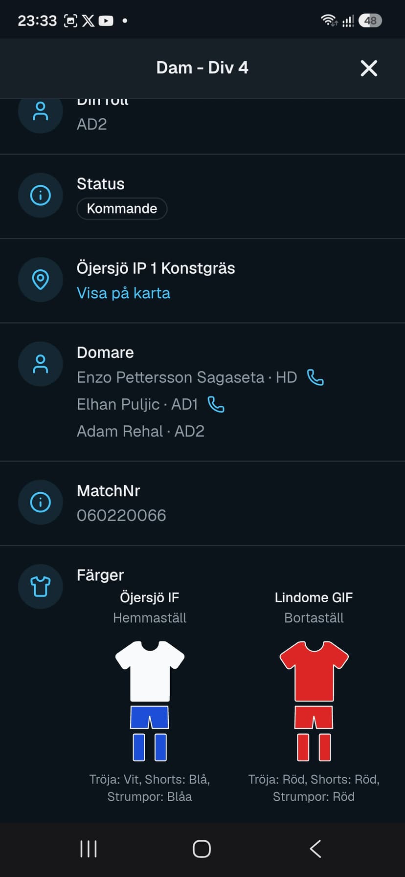 RefBase Förbered dig före avspark — vy 2