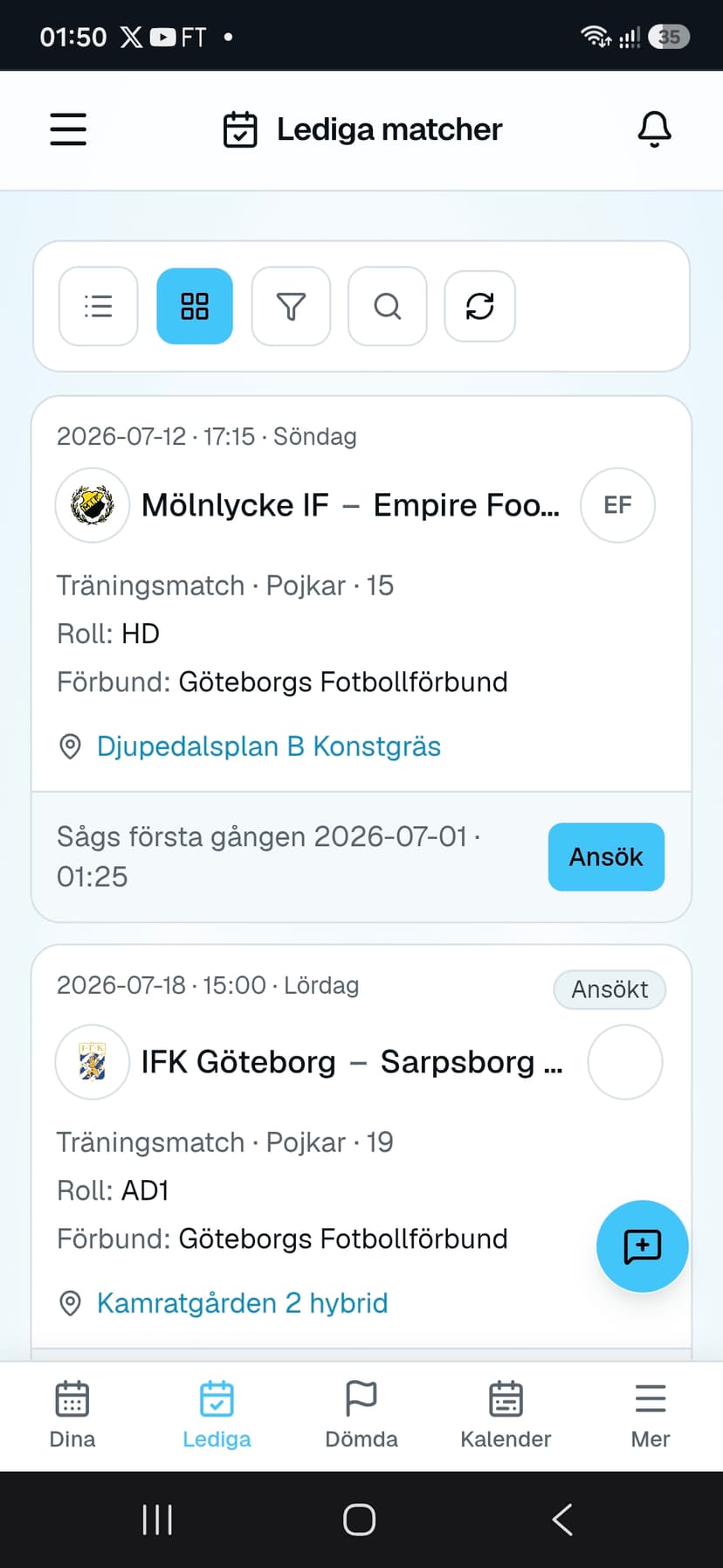 RefBase Hitta lediga uppdrag i ditt förbund — vy 1
