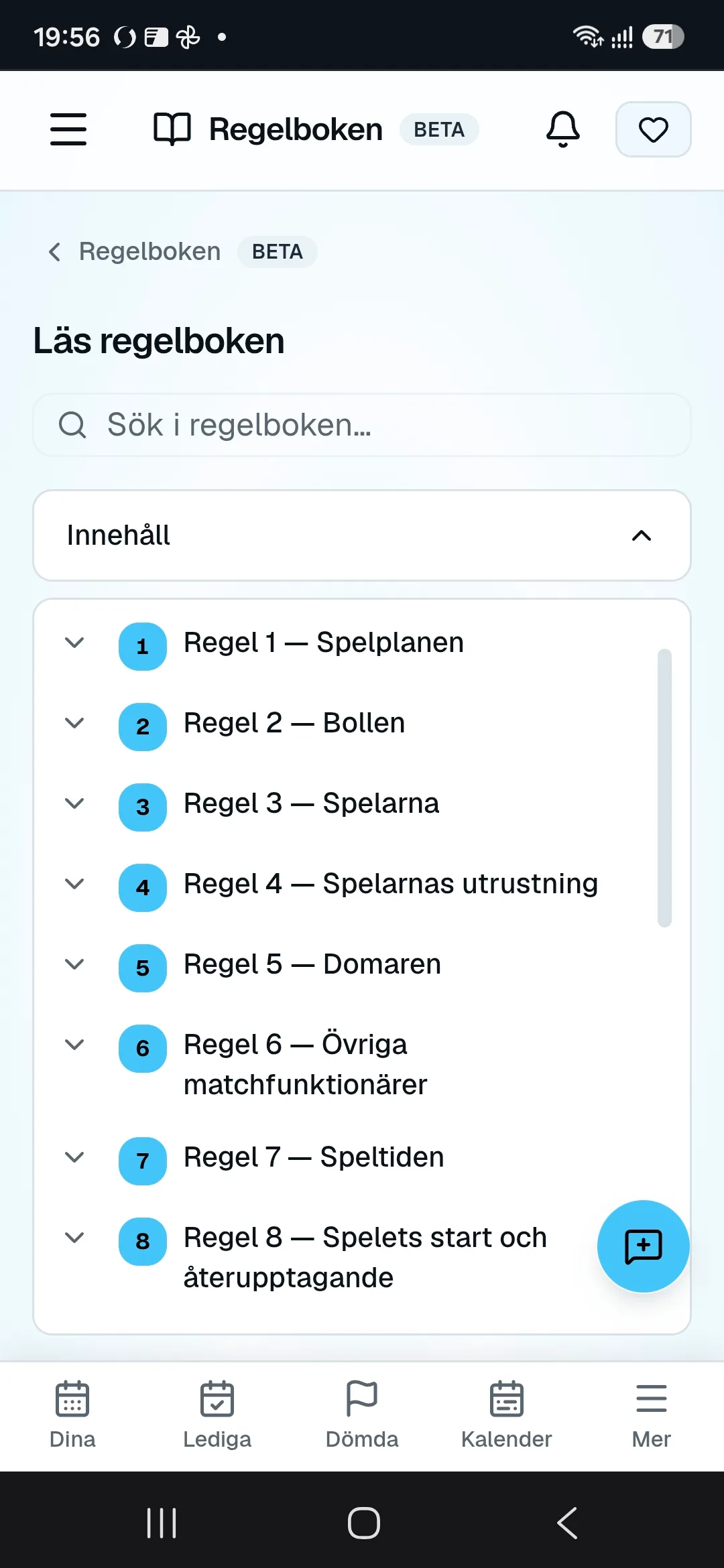 RefBase Sök i regelboken, eller fråga RefBot — vy 1