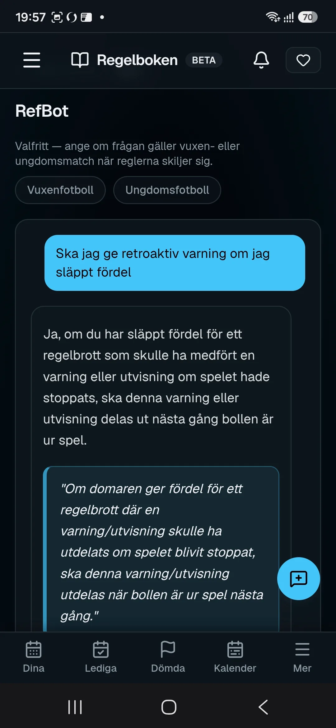 RefBase Sök i regelboken, eller fråga RefBot — vy 2