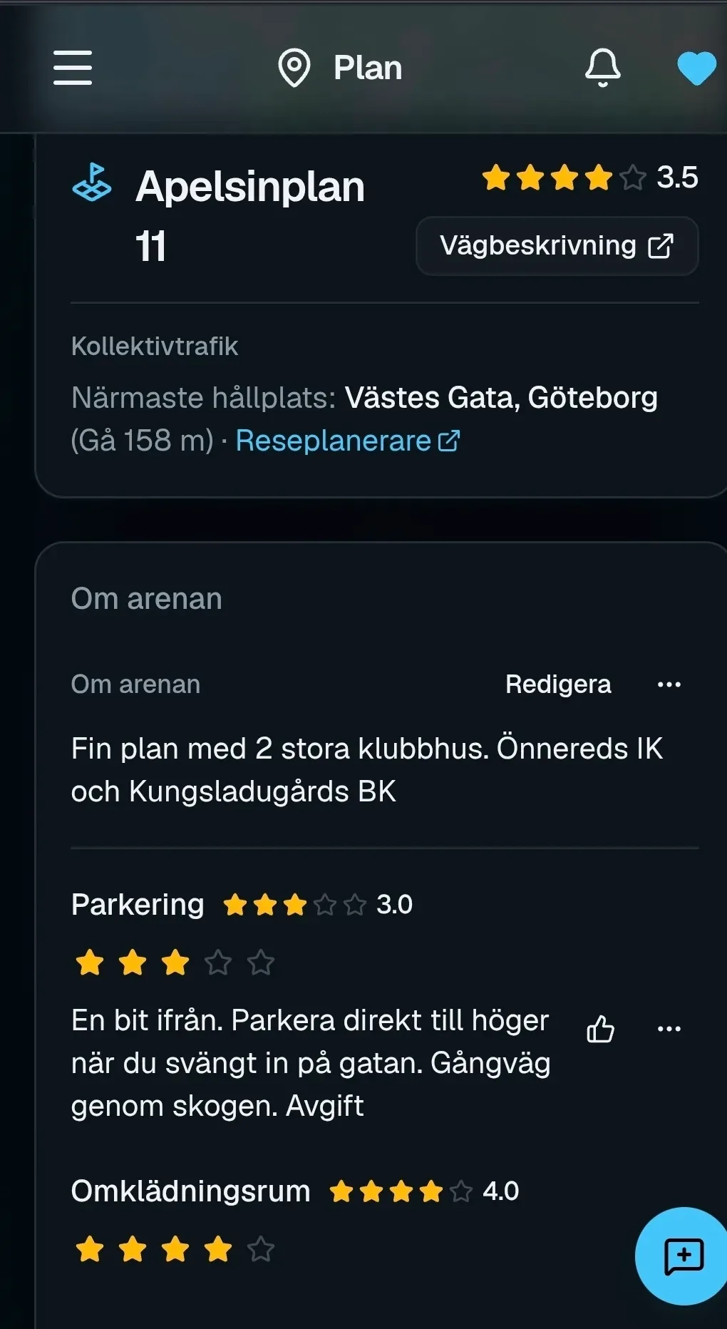 Beskriv arenan och betygsätt planen