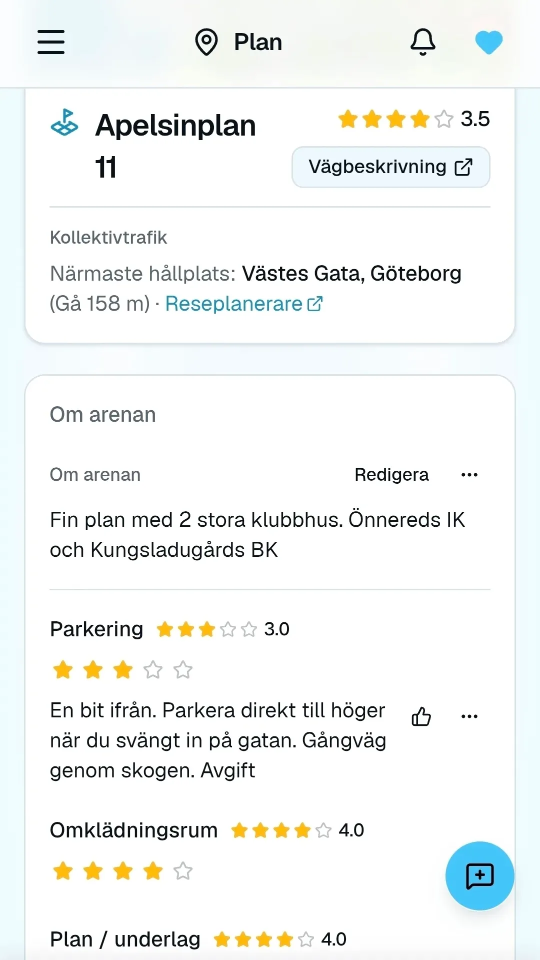 Beskriv arenan och betygsätt planen