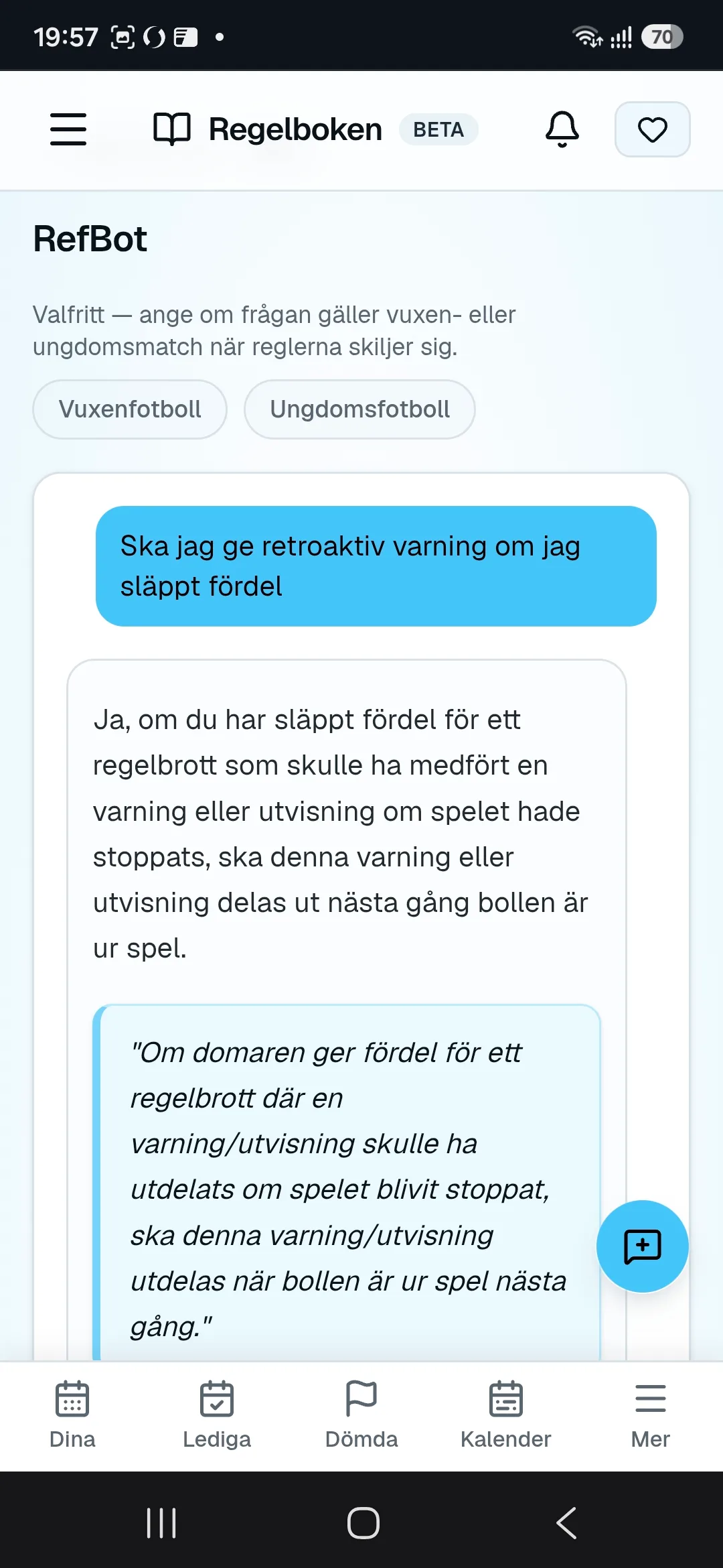Fråga RefBot om spelreglerna